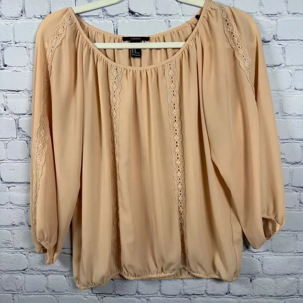 Women's Forever 21 Pink Long Sleeve Blouse Size Medium - Picture 2 of 5